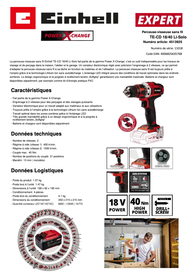 Imagen de la primera página del manual del dispositivo TE-CD 18/40 Li