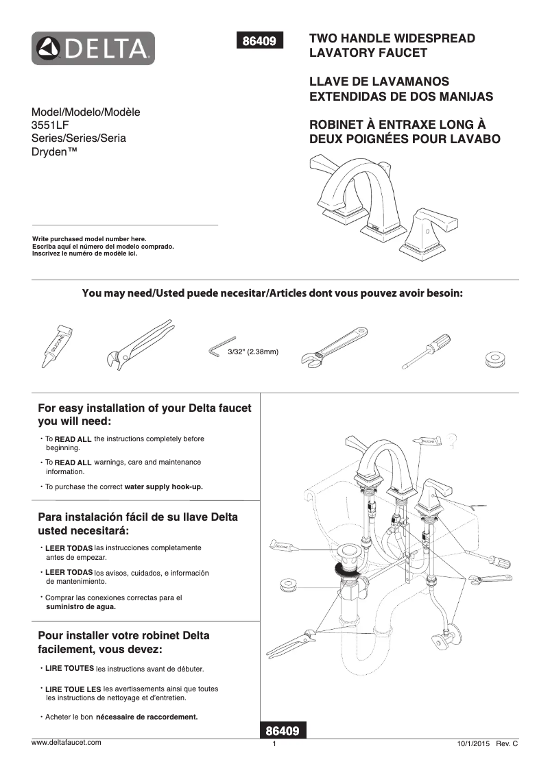 Página 1 del manual Ficha técnica Delta 3551LF