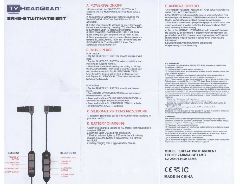 Imagen de la primera página del manual del dispositivo TV HearGear