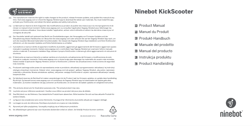 Imagen de la primera página del manual del dispositivo Ninebot KickScooters F25I