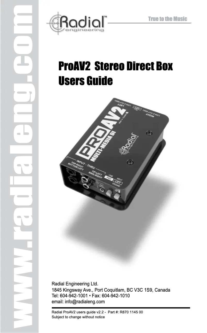 Imagen de la primera página del manual del dispositivo ProAV2