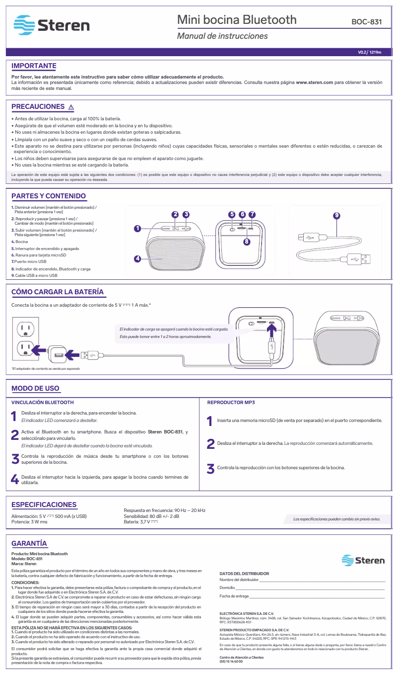 Página nº 1 - Manual de usuario Steren BOC-831