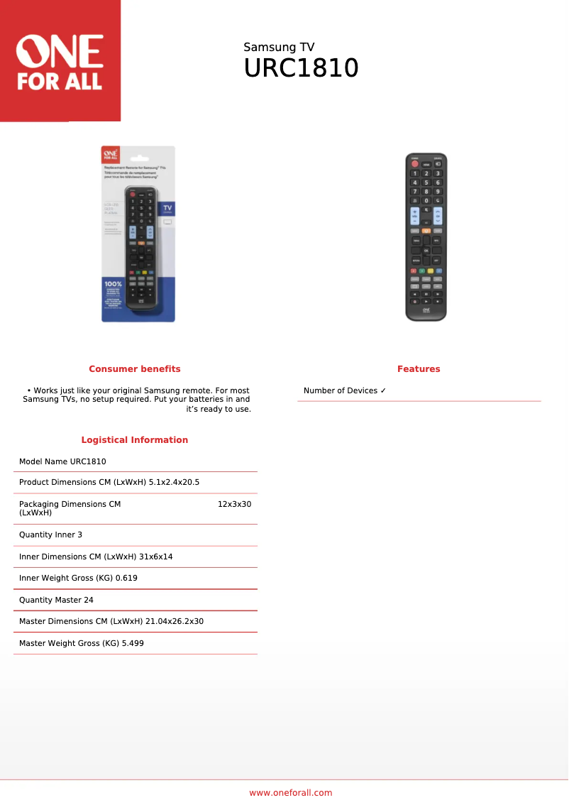 Página nº 1 - Ficha técnica One for all URC1810
