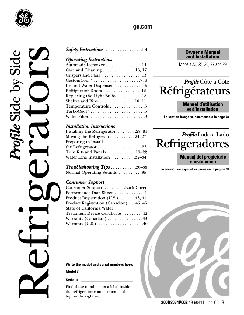 Imagen de la primera página del manual del dispositivo PCF23MGSWW