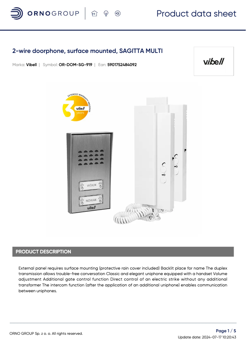 Imagen de la primera página del manual del dispositivo OR-DOM-SG-919