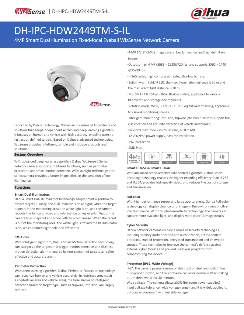 Página 1 del manual Ficha técnica Dahua Technology IPC-HDW2449TM-S-IL