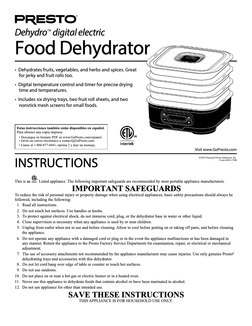 Página nº 1 - Manual de usuario Presto Dehydro 06304