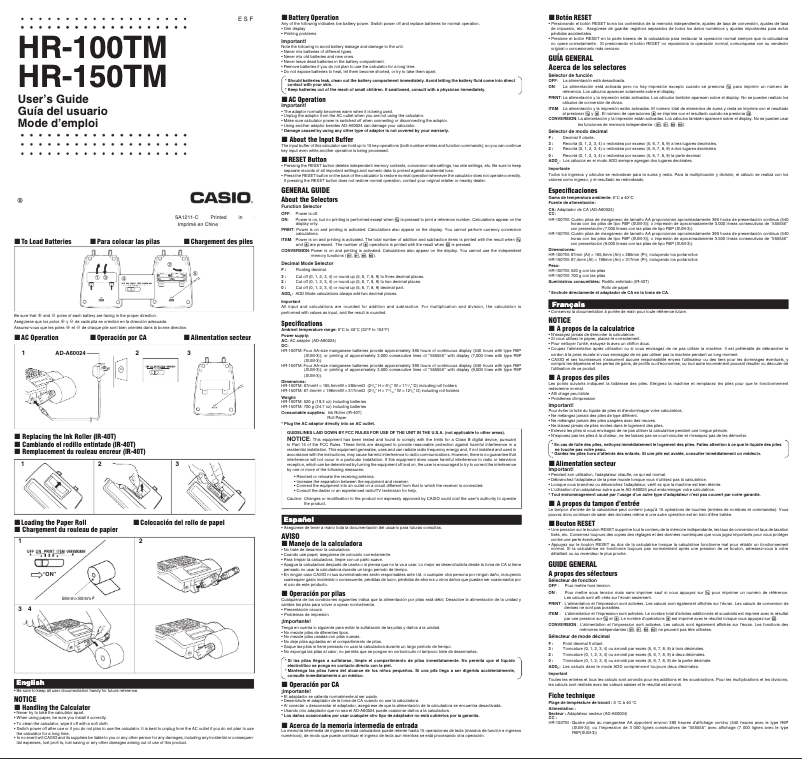 Página nº 1 - Manual de usuario Casio HR-100TM