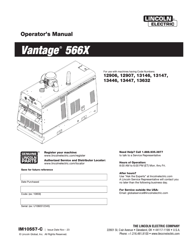 Página nº 1 - Manual de usuario Lincoln Electric Vantage 566X