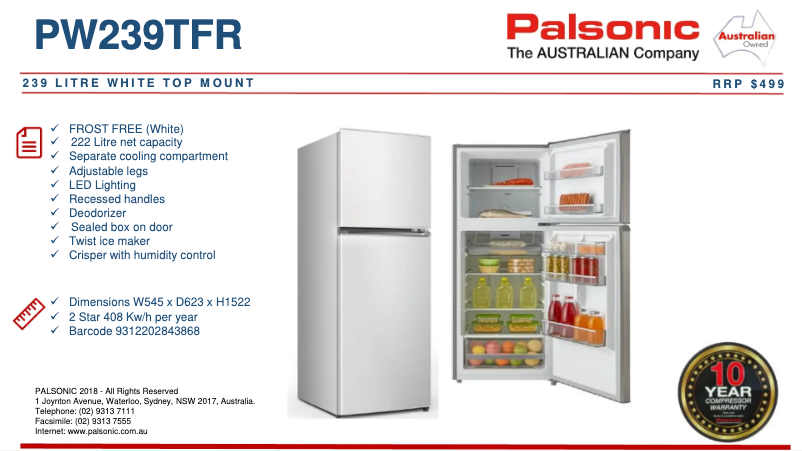 Imagen de la primera página del manual del dispositivo PW239TFR