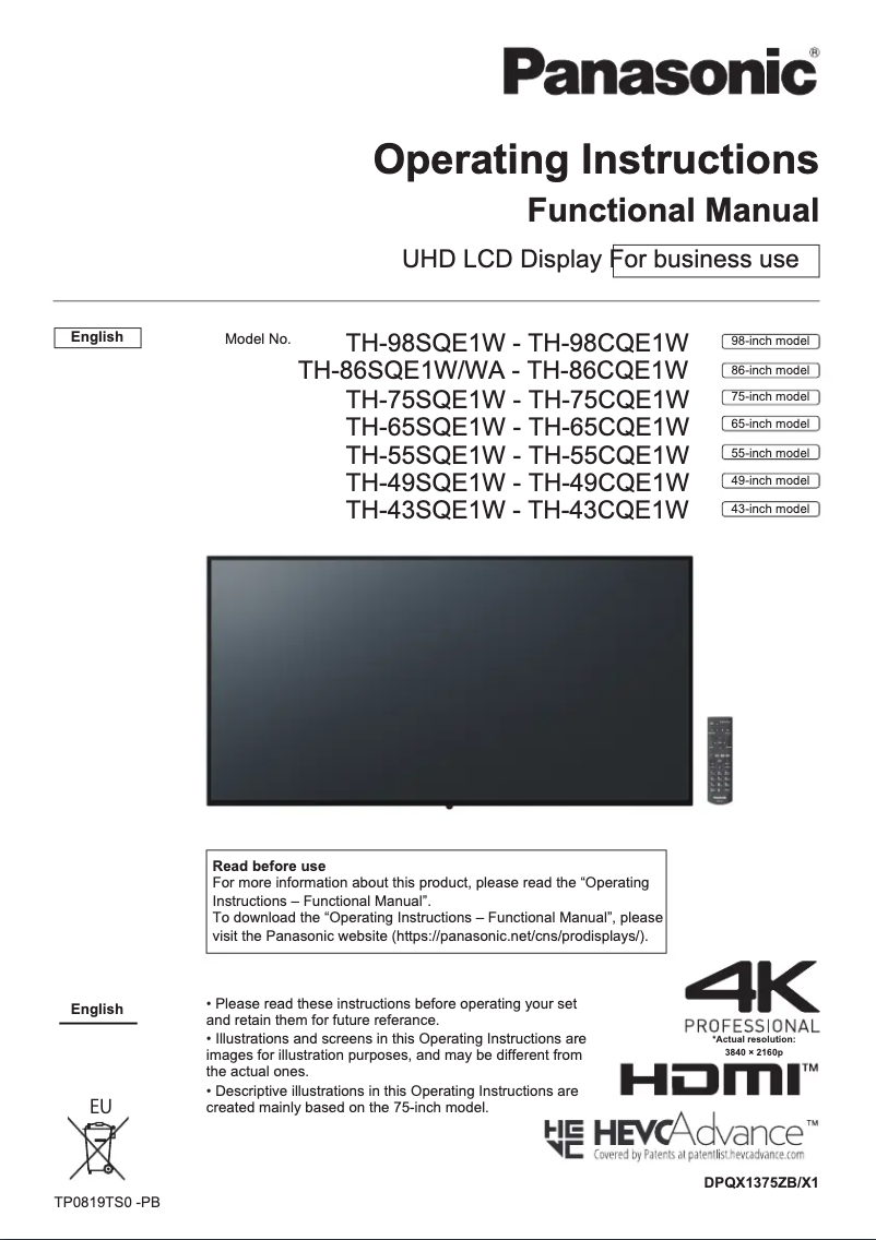 Página 1 del manual Manual de usuario Panasonic TH-86SQE1WA