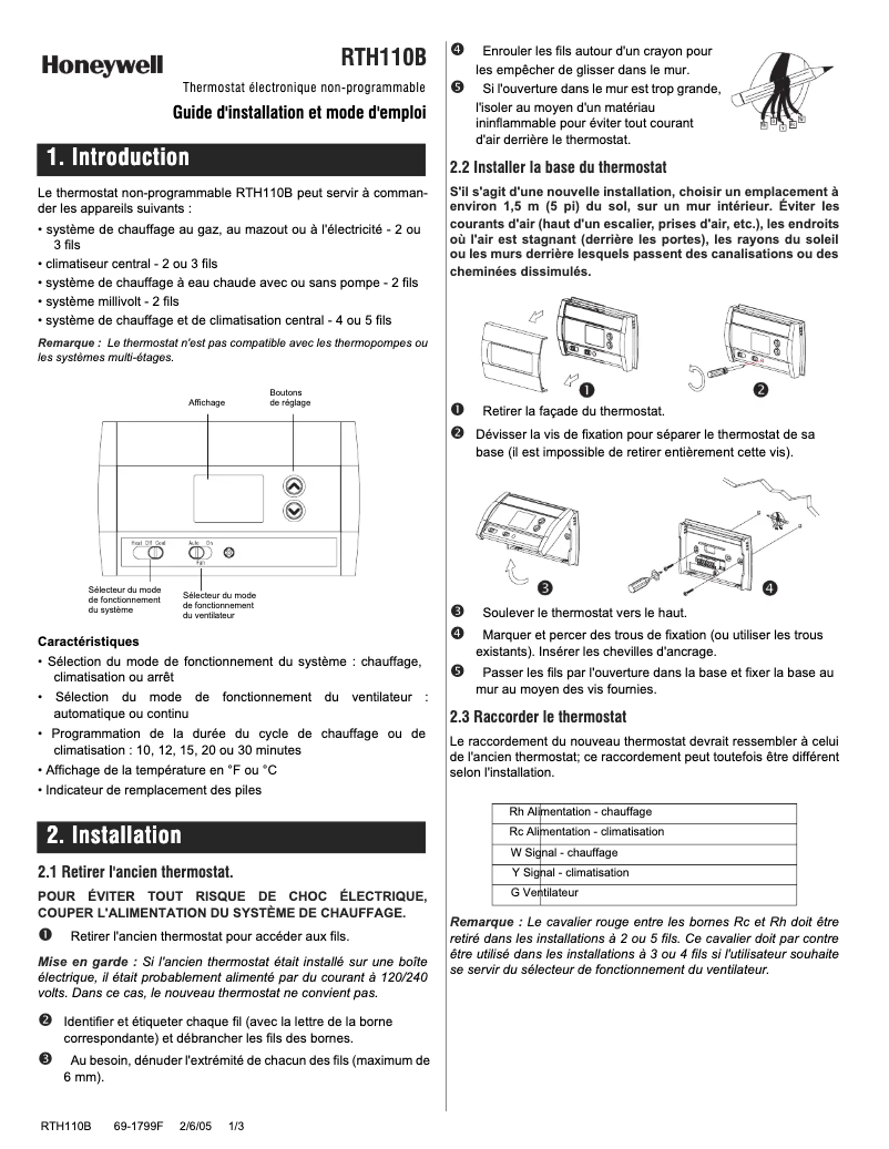 Página 1 del manual Manual de usuario Honeywell RTH110B