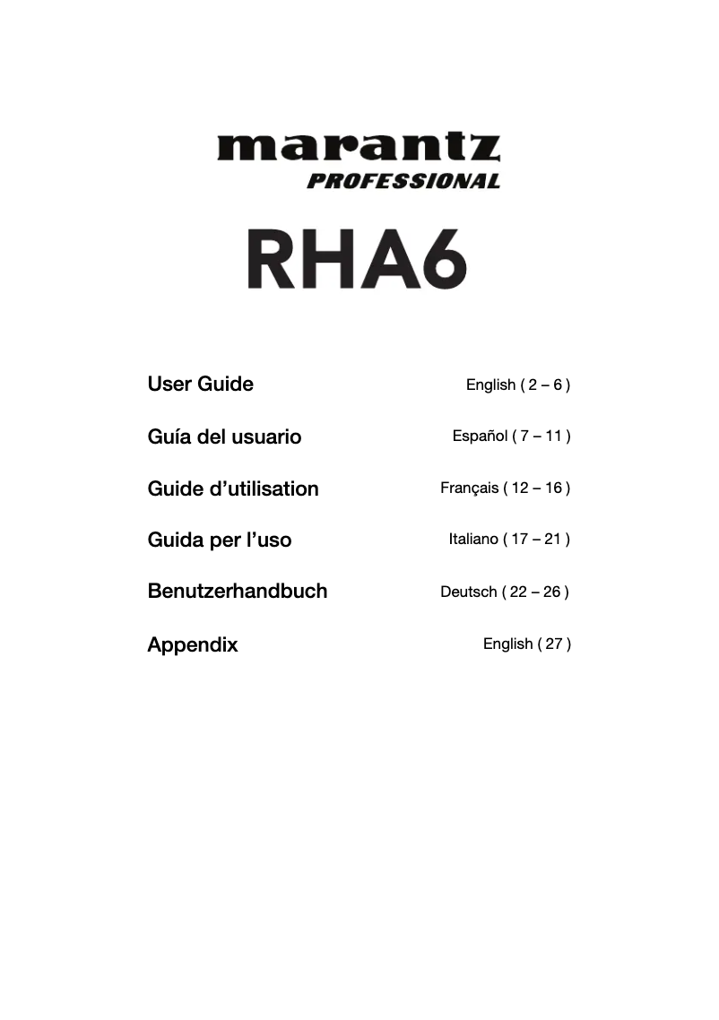 Página 1 del manual Manual de usuario Marantz RHA6