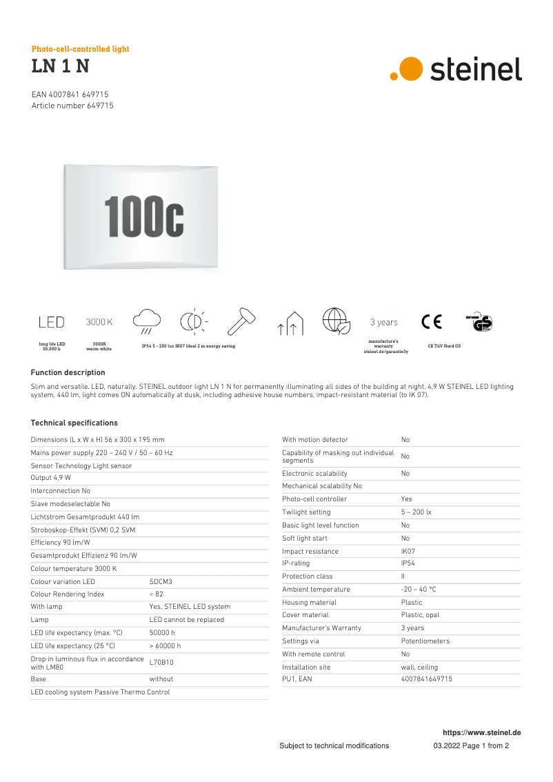 Imagen de la primera página del manual del dispositivo LN 1 N