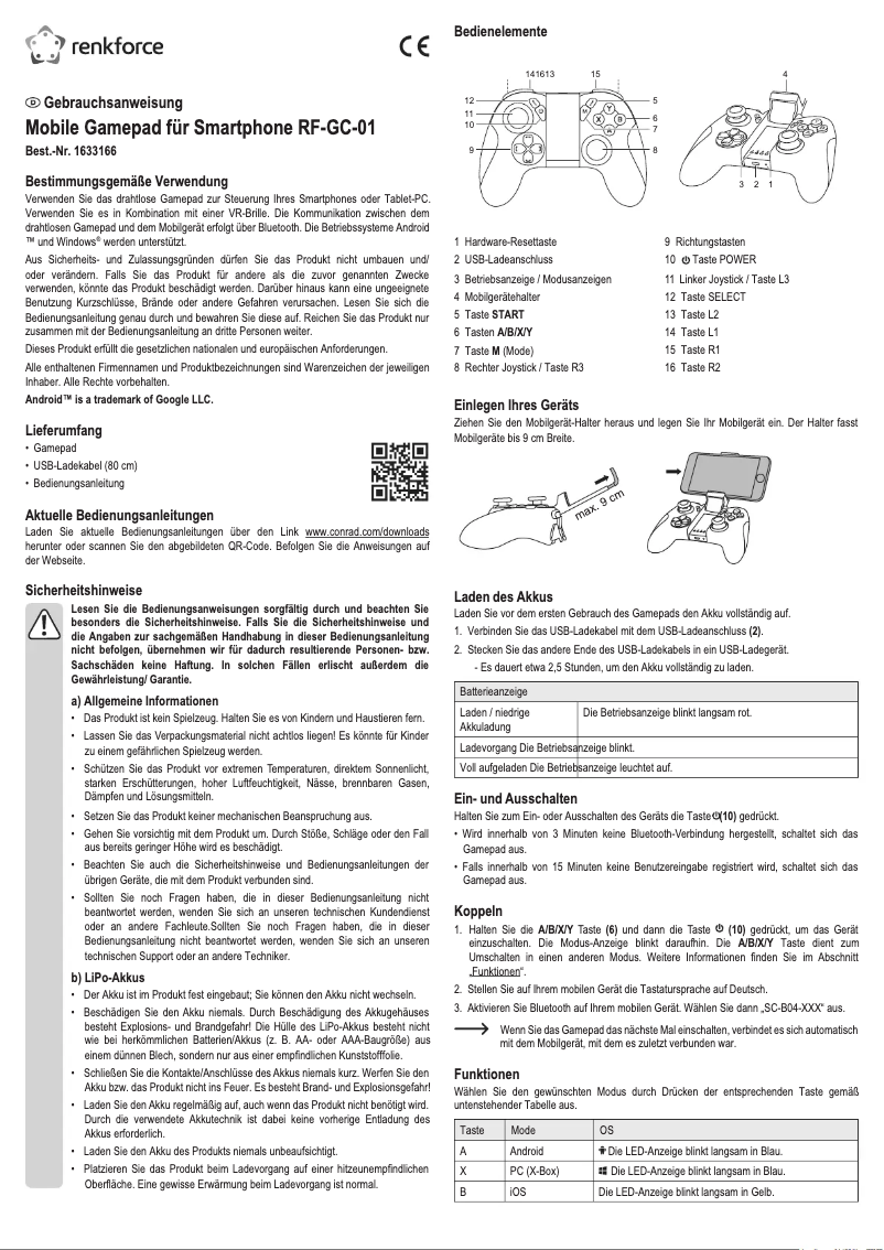 Página nº 1 - Manual de usuario Renkforce RF-GC-01