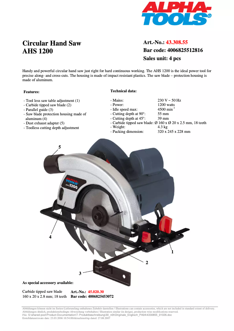 Imagen de la primera página del manual del dispositivo AHS 1200