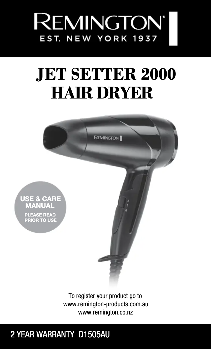 Página 1 del manual Manual de usuario Remington Jet Setter 2000 D1505AU