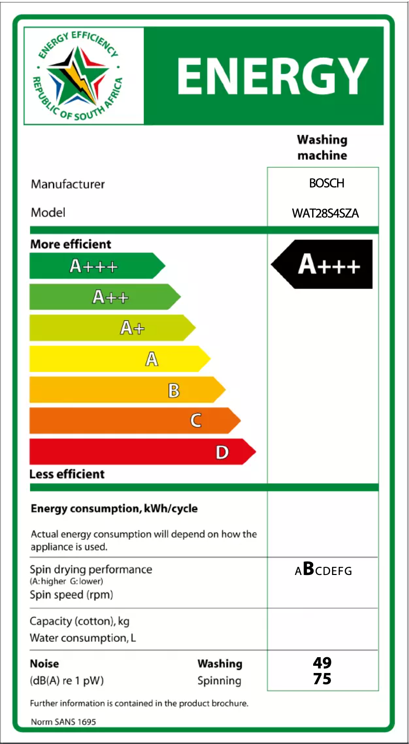 Página nº 1 - Etiqueta energética Bosch WAT28S4SZA
