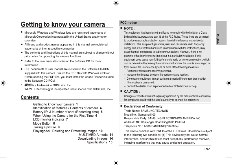 Imagen de la primera página del manual del dispositivo I100