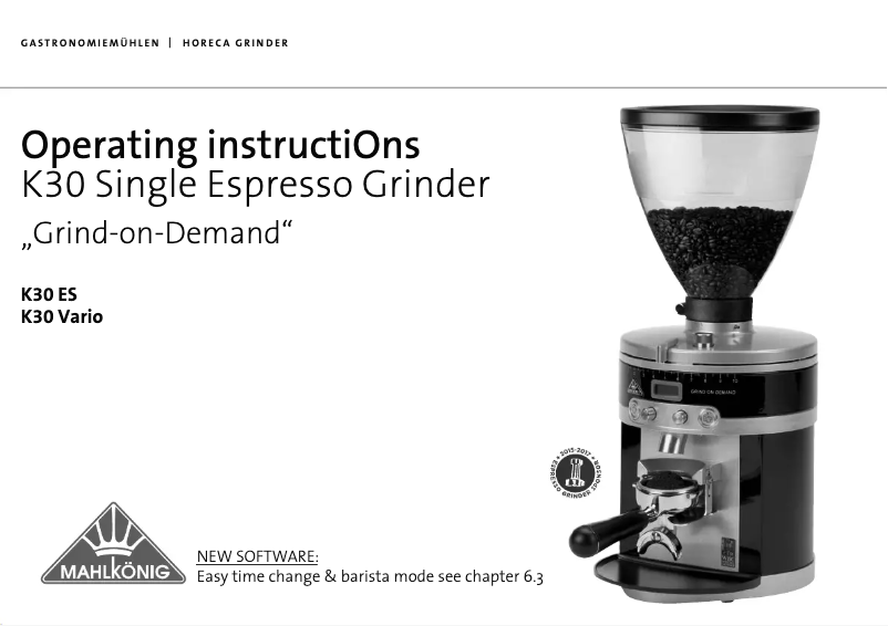 Página 1 del manual Manual de usuario Mahlkönig K30 Vario