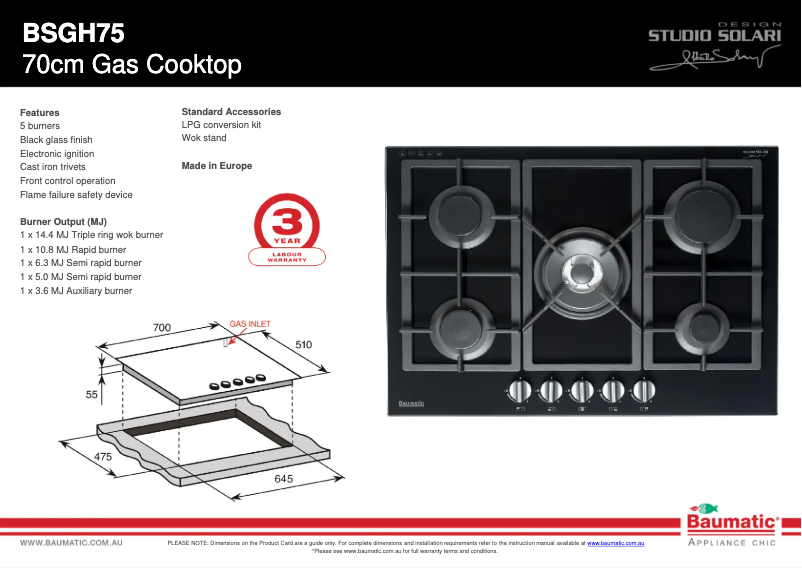 Página 1 del manual Ficha técnica Baumatic BSGH75
