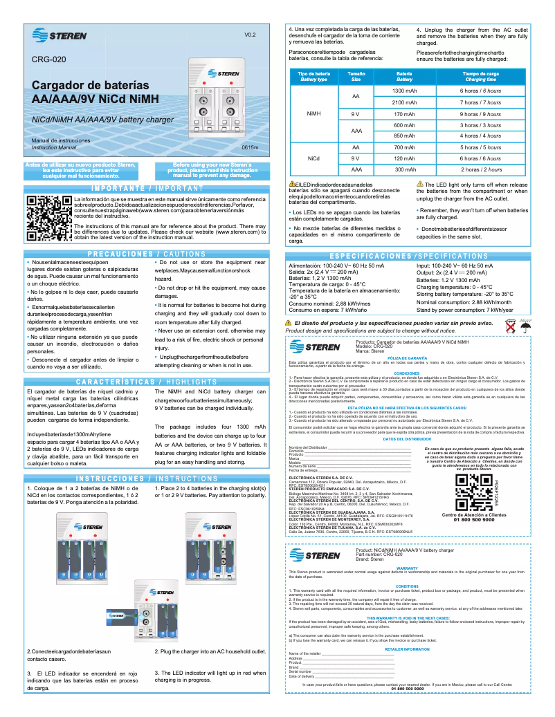 Imagen de la primera página del manual del dispositivo CRG-020