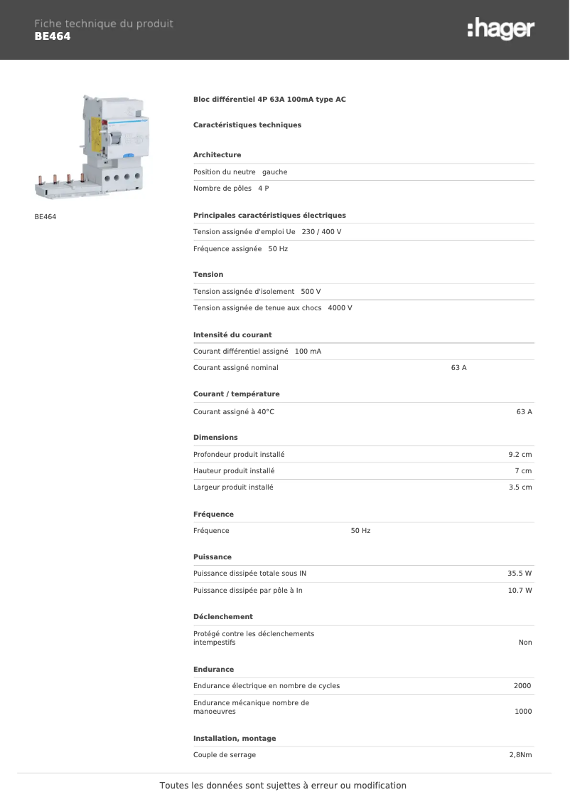 Imagen de la primera página del manual del dispositivo BE464