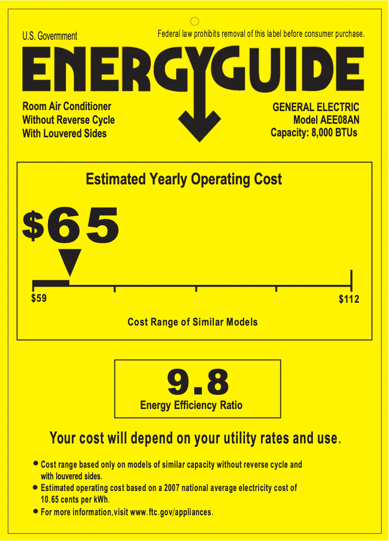 Página 1 del manual Etiqueta energética GE AEE08AN