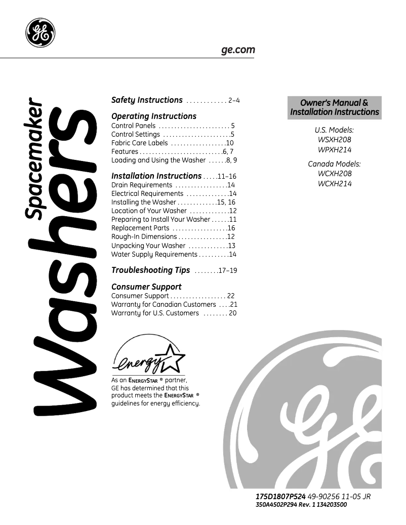 Imagen de la primera página del manual del dispositivo WSXH208VWW