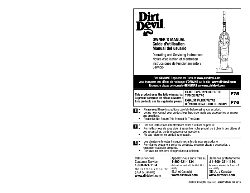 Página 1 del manual Manual de usuario Dirt Devil Swerve UD70150