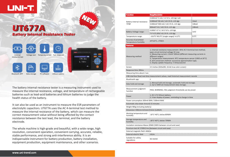 Página 1 del manual Ficha técnica Uni-T UT677A