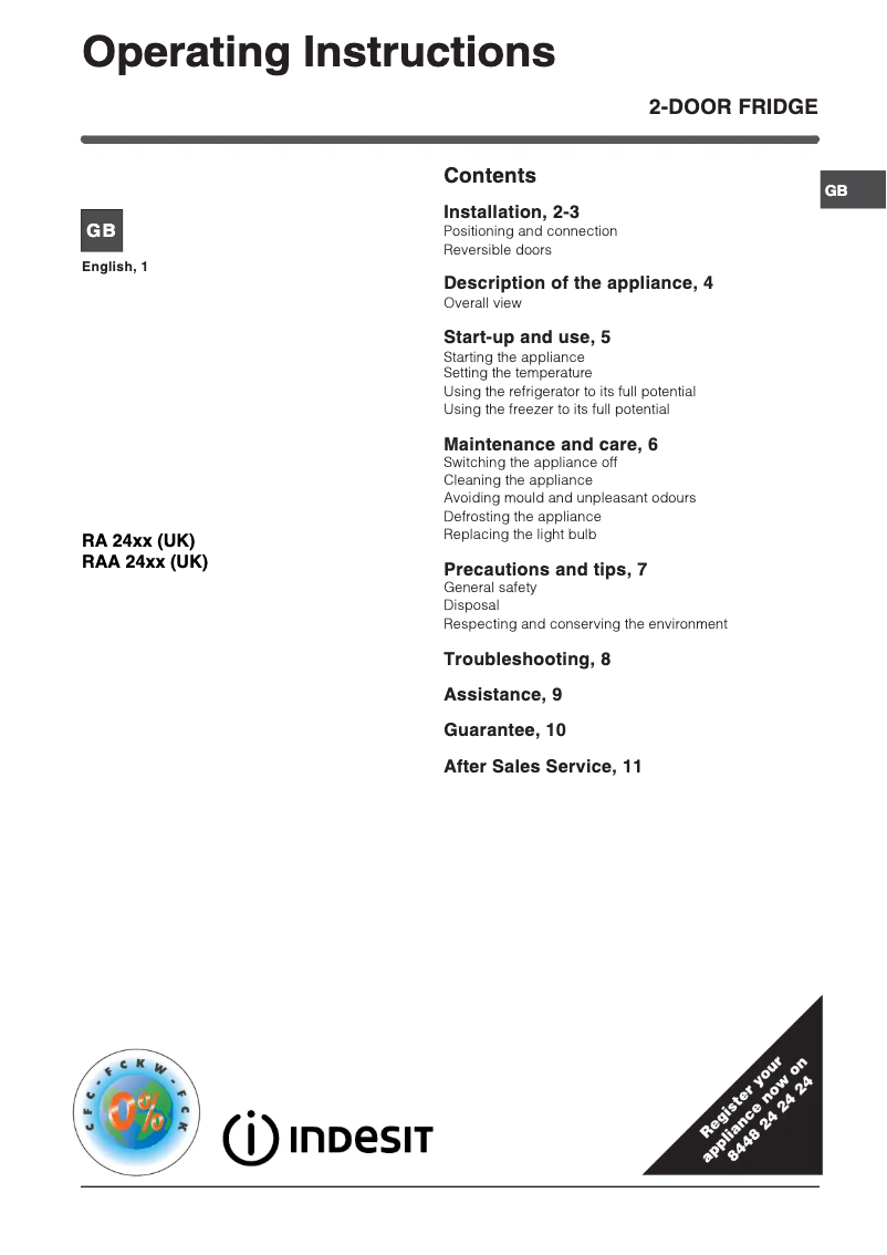 Página 1 del manual Manual de usuario Indesit RAA 24 S (UK)