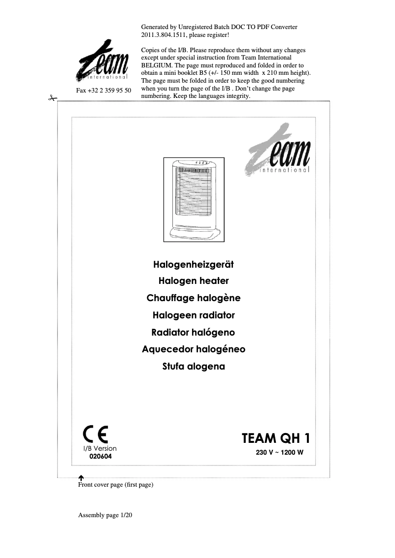 Imagen de la primera página del manual del dispositivo QH 1