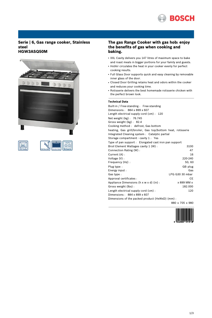 Página nº 1 - Ficha técnica Bosch HGW3ASQ50M