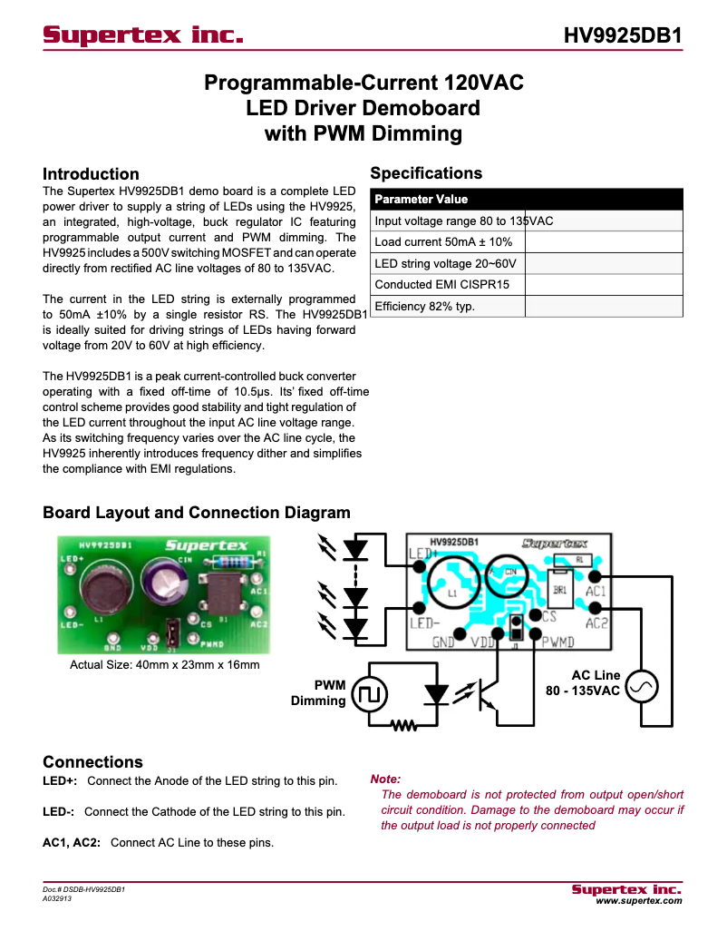 Imagen de la primera página del manual del dispositivo HV9925DB1