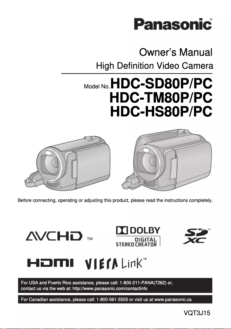 Imagen de la primera página del manual del dispositivo HDC-SD80