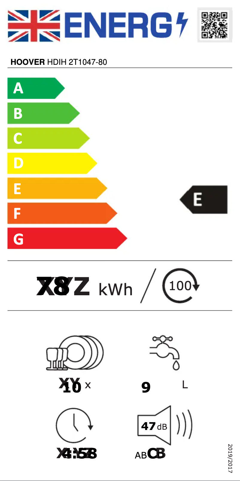 Página 1 del manual Etiqueta energética Hoover HDIH 2T1047-80