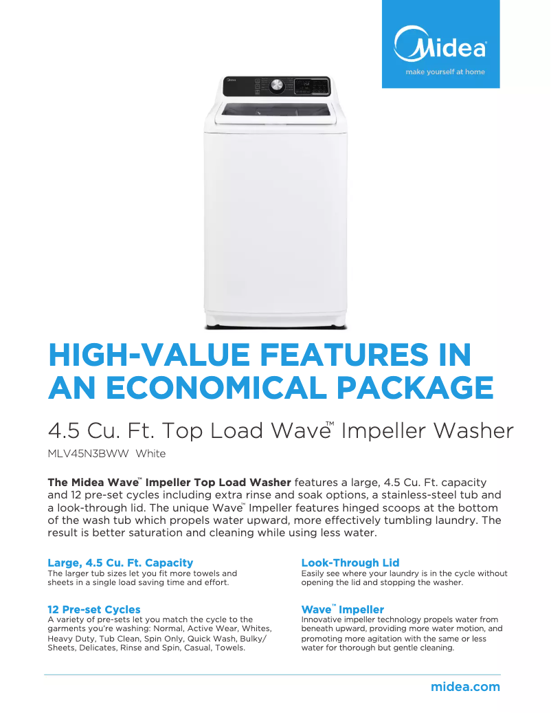 Página 1 del manual Ficha técnica Midea MLV45N3BWW