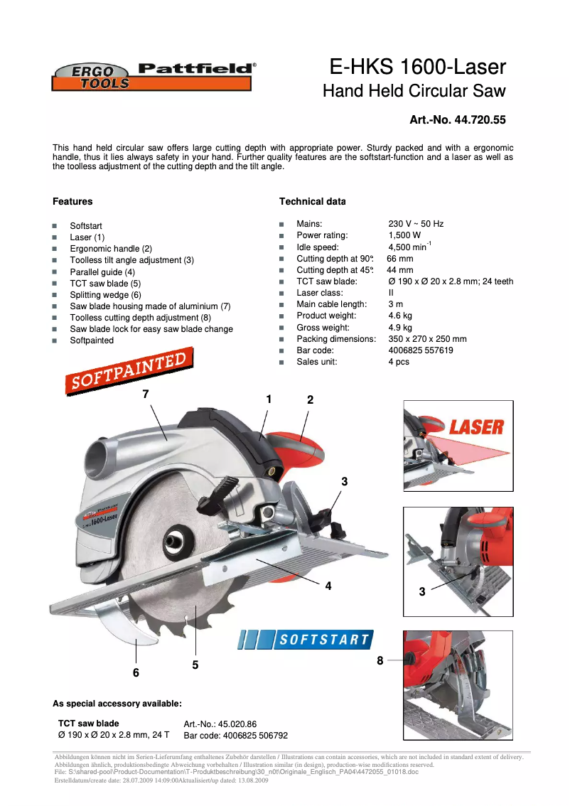 Imagen de la primera página del manual del dispositivo E-HKS 1600-Laser