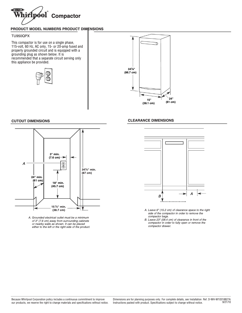 Imagen de la primera página del manual del dispositivo TU950QPX