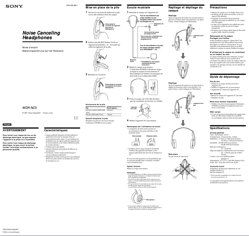 Imagen de la primera página del manual del dispositivo MDR-NC5