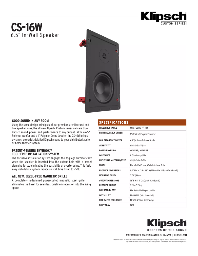 Página 1 del manual Ficha técnica Klipsch CS-16W