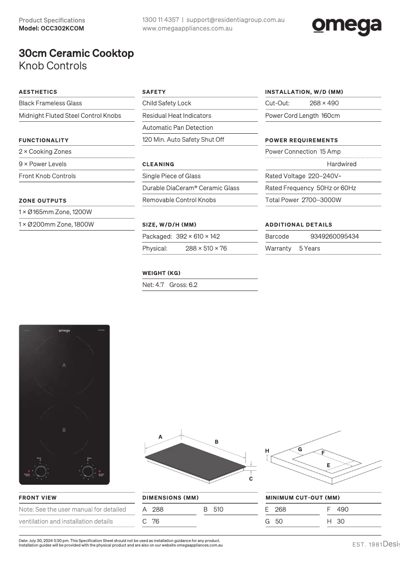 Imagen de la primera página del manual del dispositivo OCC302KCOM