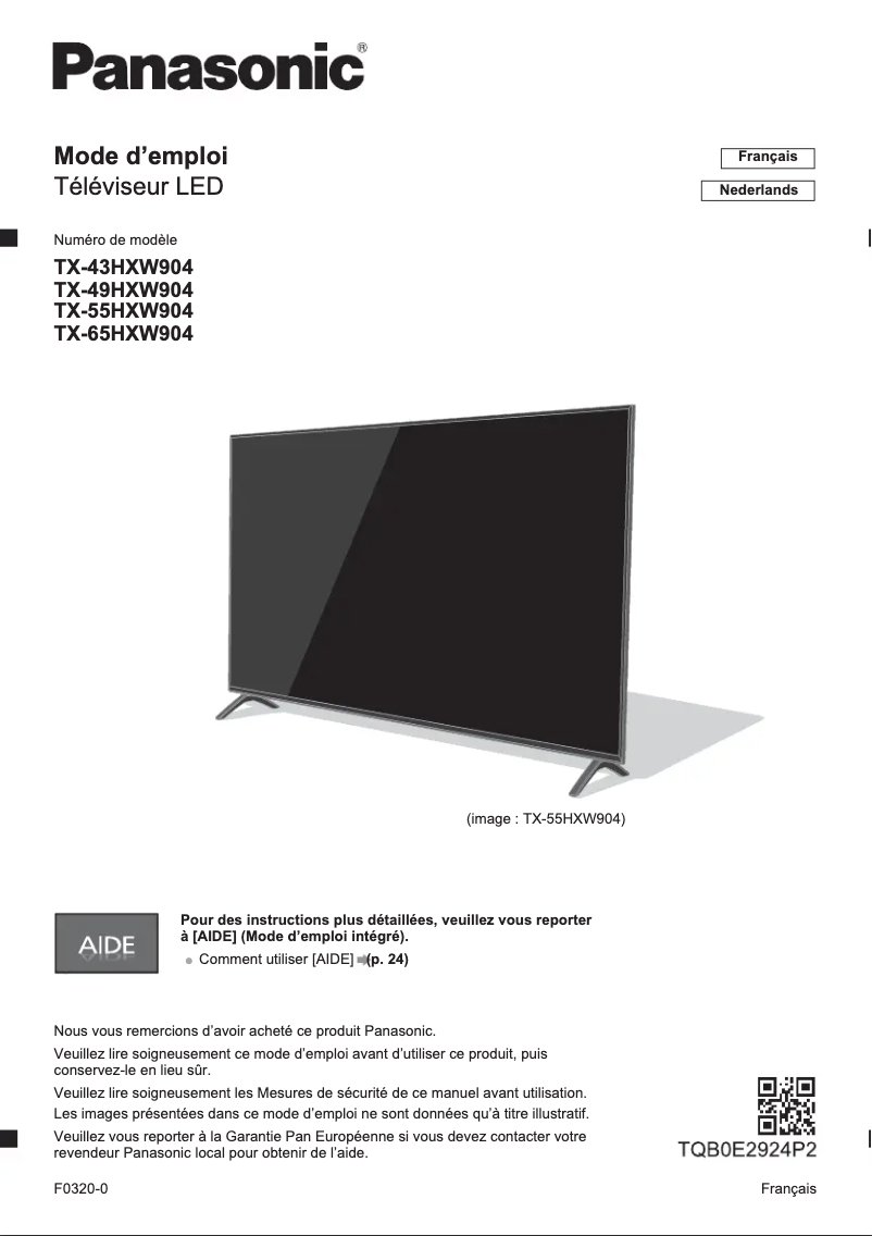 Imagen de la primera página del manual del dispositivo TX-55HXW904