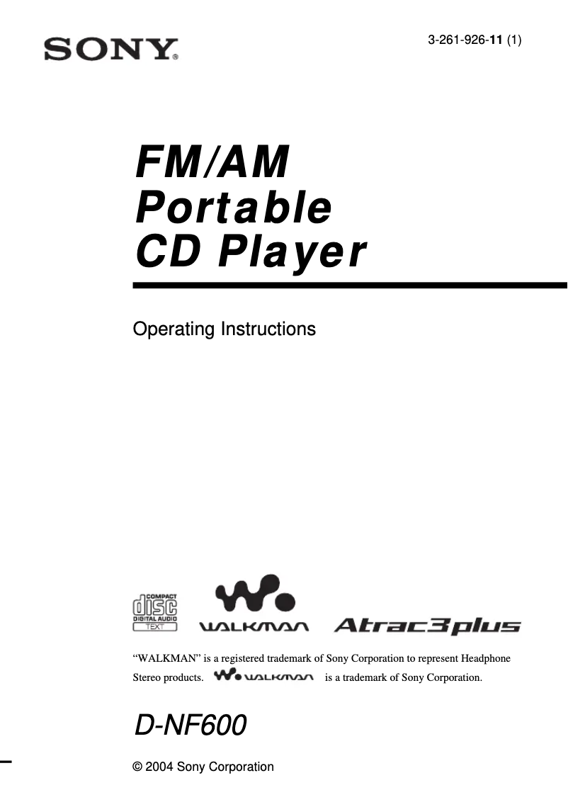 Imagen de la primera página del manual del dispositivo Walkman D-NF600
