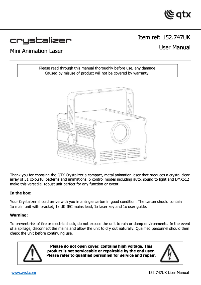 Página 1 del manual Manual de usuario Qtx Crystalizer