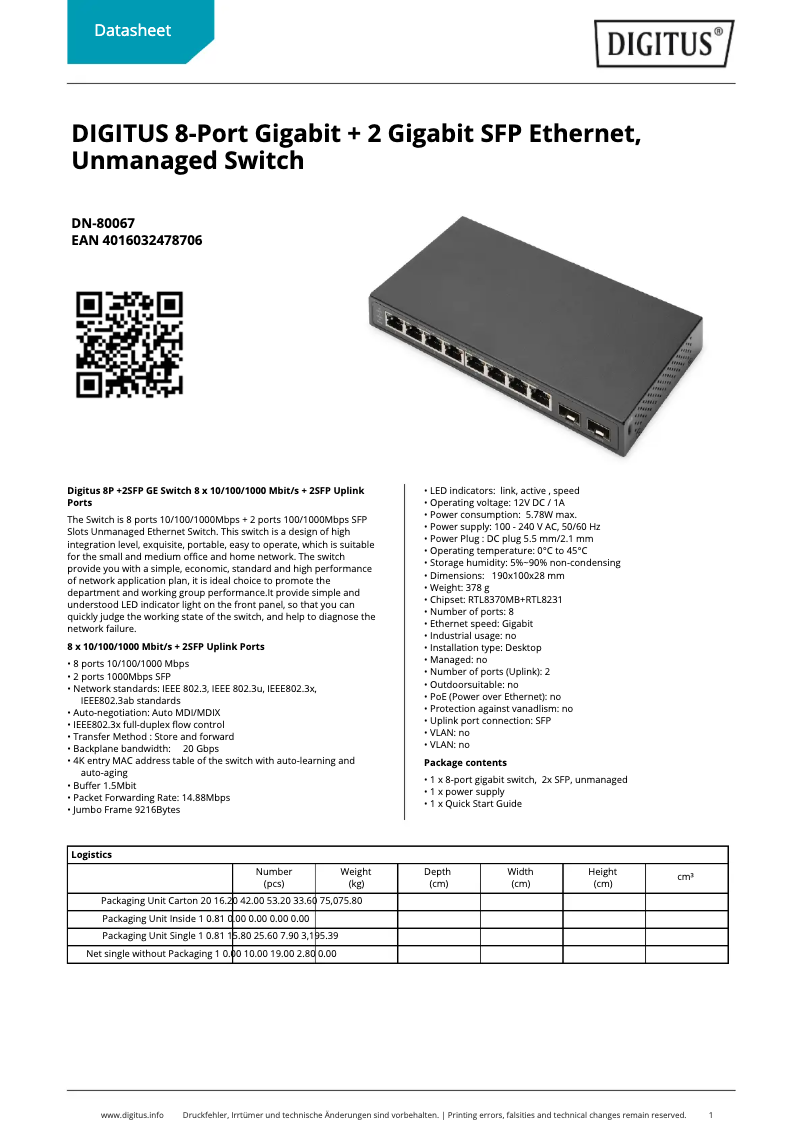 Página 1 del manual Ficha técnica Digitus DN-80067