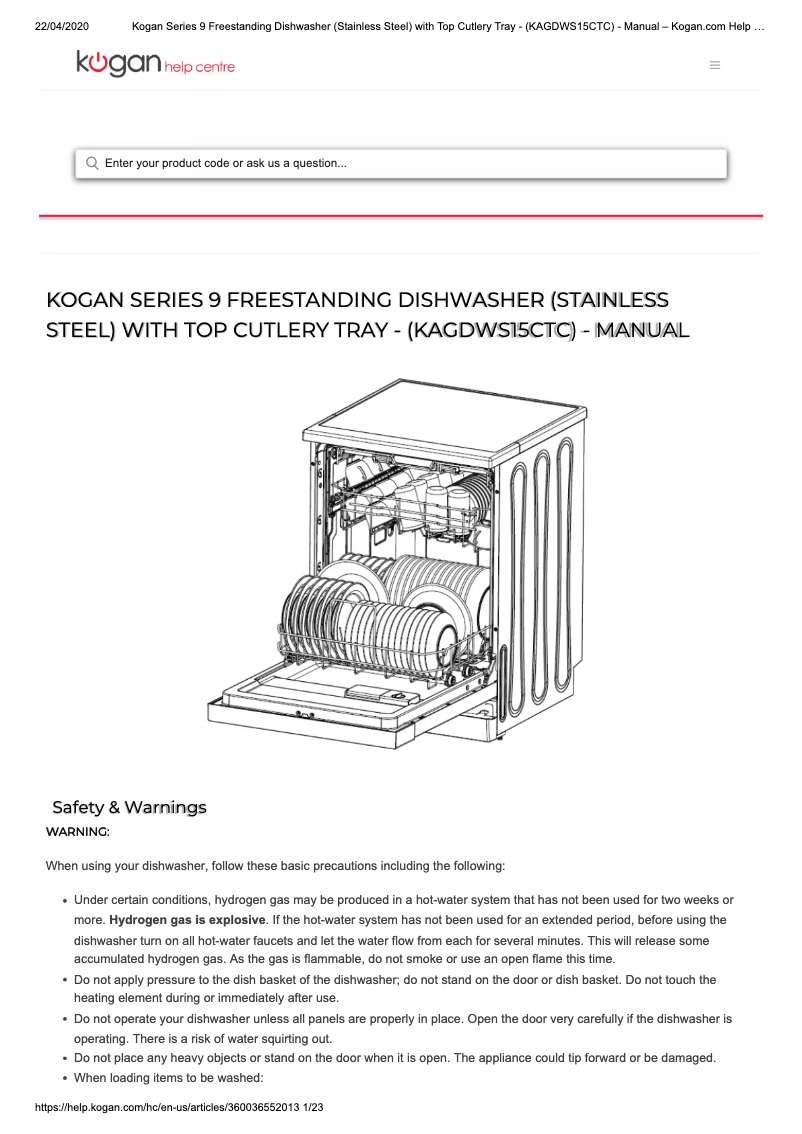 Imagen de la primera página del manual del dispositivo KAGDWS15CTC