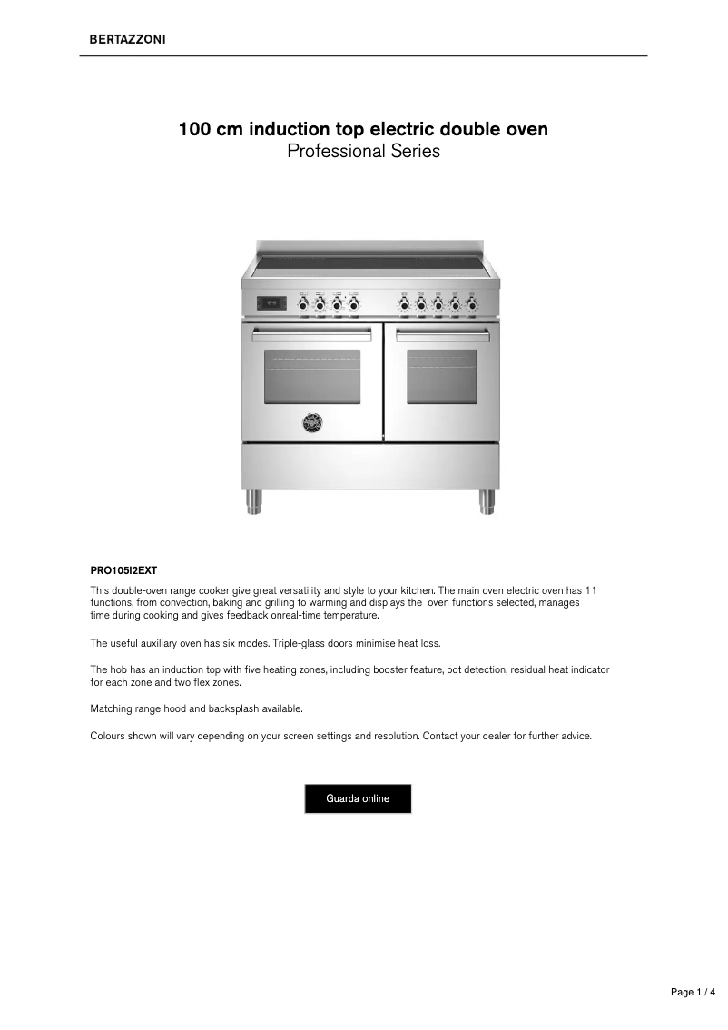 Página nº 1 - Ficha técnica Bertazzoni PRO105I2EXT