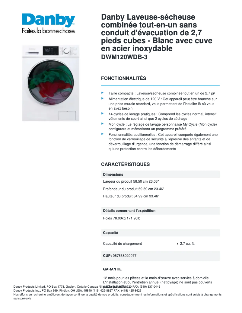 Página nº 1 - Ficha técnica Danby DWM120WDB-3